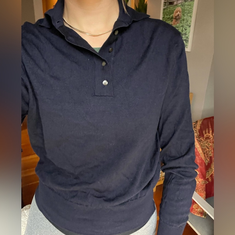 Navy Blue Merino Wool Polo Sweater (XS/S)